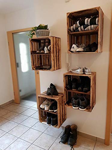 geflammte Vinterior Weinkiste 2x Kisten mit Mittelbrett 2x Standard 50x40x30cm Obstkisten Wandregal Holz Holzkiste Regal Apfelkiste vintage