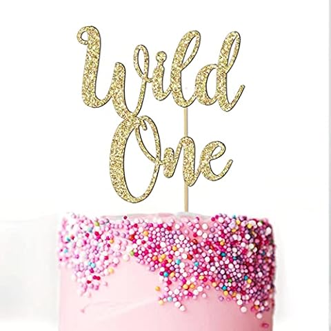 WILD ONE Cake Topper for Baby Boy or Baby Girl First 1st Happy Birthday Party Decoration Multicolour Glitter Card (Gold) Cover
