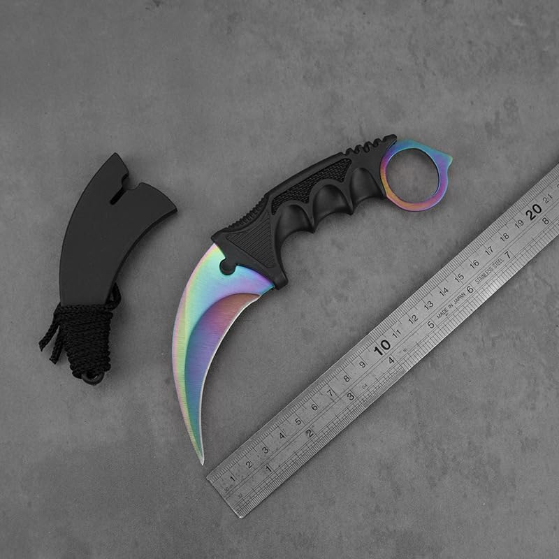 Image of Multipurpose Stainless Steel Utility Knife with Protective Sheath | Sharp Blade, Anti-Slip Ergonomic Grip | Portable & Lightweight Tool for Kitchen, Home, Outdoor, Camping & Everyday Tasks (Rainbow)