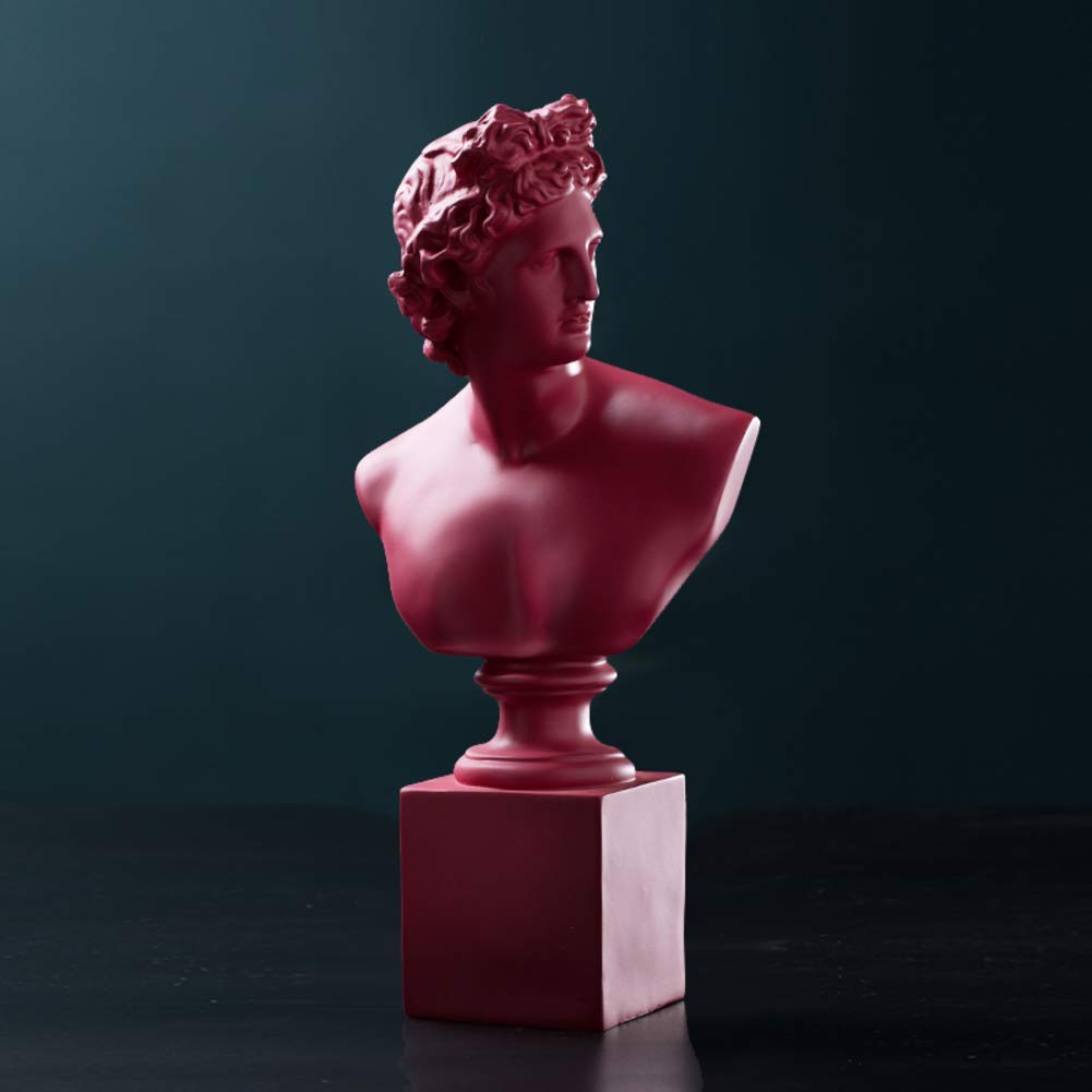 Classique résine Art Figure Artisanat Ornements pour la décoration de Bureau à la Maison, Figurine de Statue de tête d'Apollon Grec, Petit Buste Statue Sculpture Rouge 19x14x40cm
