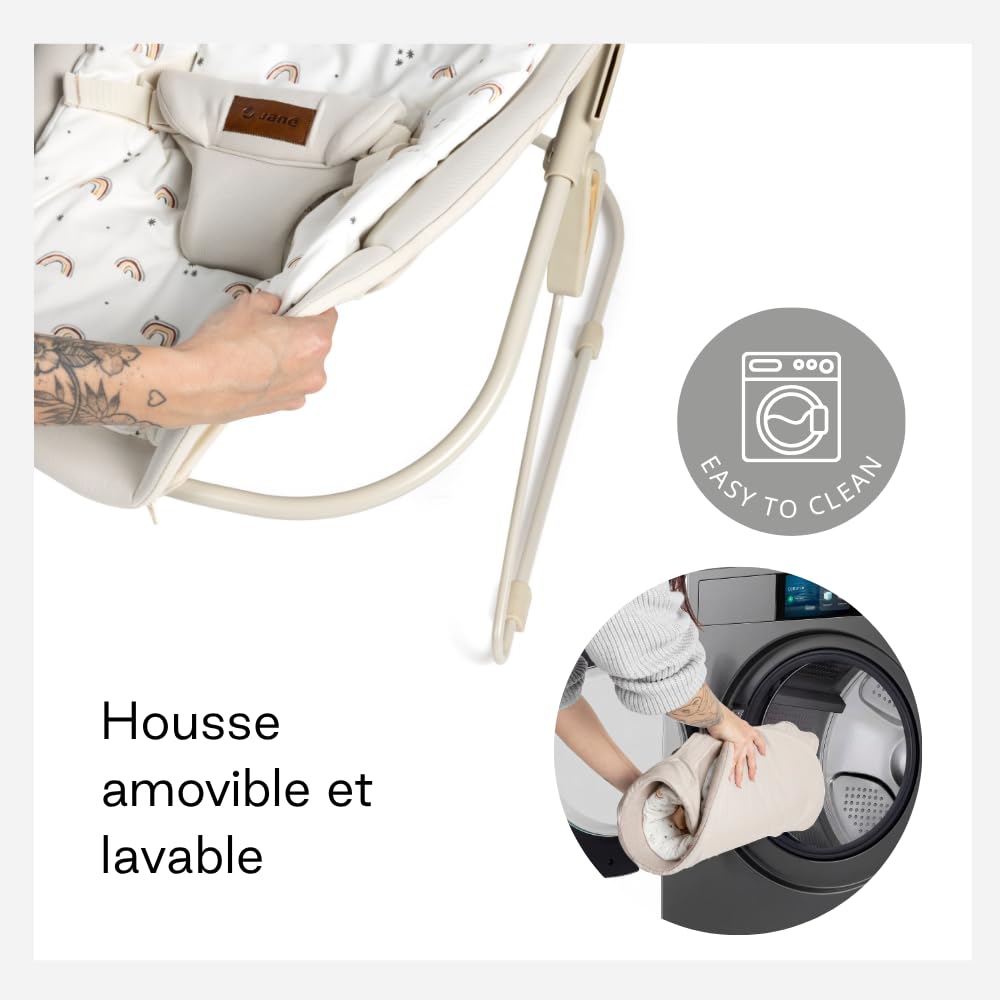 Jané Light, Transat Bébé dès la Naissance, Transat Ultraleger avec Balancement Naturel, Arche de Jeux et Réducteur, Housse Déhoussable et Lavable, Beige
