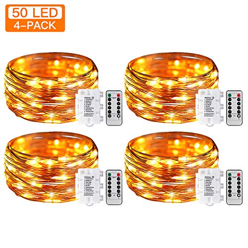 KooPower 4Stk Batterie Kupferdraht Lichterketten mit Fernbedienung und Timer, 8 Modi DIY Lichterkette mit IP65 Wasserdicht für Weihnachten, Garten, Hochzeit, Außen und Inhen Dekoration