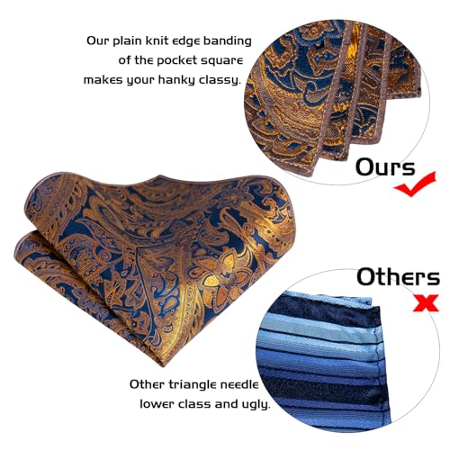Image of 5PCS Mens Premium Silk Tie, Pocket Square, Cufflinks, Drilled Tie Ring and Lapel Pin Set for Wedding Groom Party