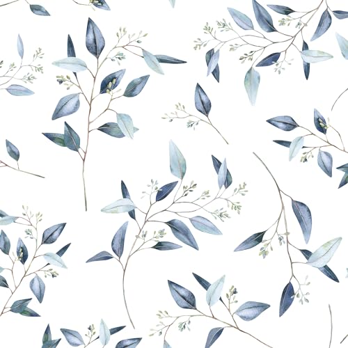 Blue Leaf Contact Paper 175In x 393In Boho Leaf Wallpaper Peel and Stick Self Adhesive Farmhouse Vintage Floral Wall Paper for Bedroom Countertop Drawers Decor