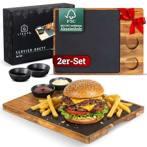 LIKAYA Servierbrett XXL 2er-Set 'Domingo' – FSC Akazienholz &...