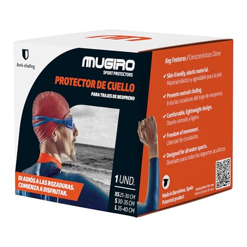 Mugiro Protector de Cuello Neopreno Hombre y Mujer | Buceo, Natación, Triatlón, Surf y Accesorios Paddle Surf | Compatible Traje Neopreno 5mm Traje Buzo | Hecho en España | Negro Large 35-40 cm