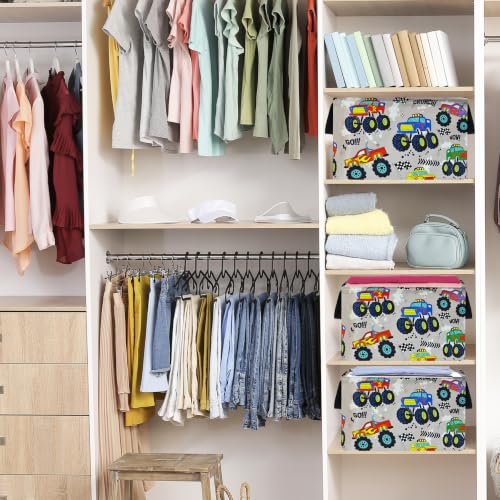 Image of Baby Storage Basket Nursery Box Laundry Hamper Organization Bins for Toys and Clothes with Handles (Grey Car)