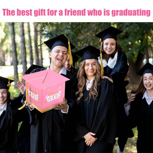 Image of Outus 2026 Grad Card Box with Tassel Congrats Graduation Cap Card Holder for Graduation Gift Box Party Supplies(Pink,Stylish)