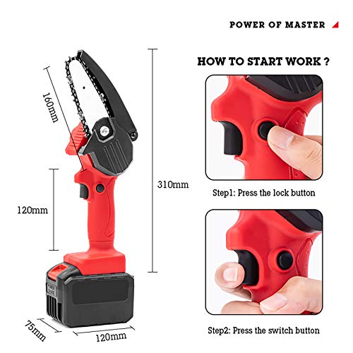 Lidayuan Mini Chainsaw, Handheld Cordless Chainsaw,4-inch 21v Cordless Chainsaw,Electric Chainsaw Rechargeable Lithium Battery Chainsaw Suitable for Wood Cutting,Red