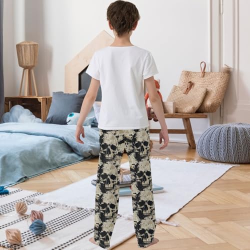 Boy's Pants Skull White Black Jogger Pants Elastic Waist Long Bottoms Trousers with Pockets 6-14 Years3