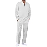 Mens Track Suits 2 Piece Set Waffle Quarter Zip Casual Athletic Jogging Outfits Long Sleeve Track Suits for Men Set