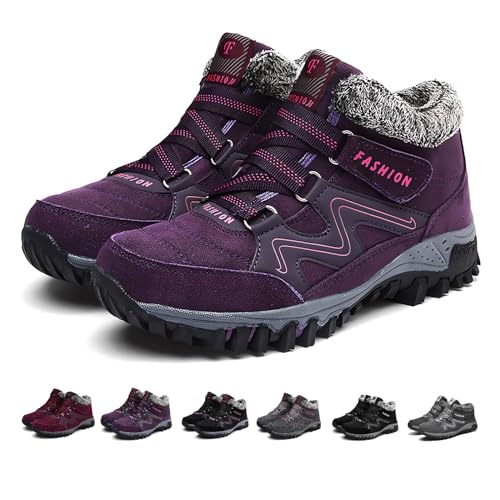 Women's Winter Thermal Boots for Women Waterproof Snow Winter Warm Hiking Work Comfy Boots Sneakers Walking Shoes (Purple, Adult, Women, 11, Numeric, US Footwear Size System, Wide)
