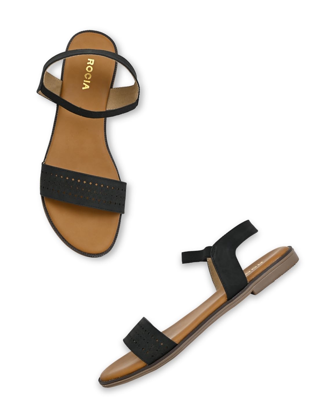 ROCIA By Regal Black Women Laser Cut Flat Sandals (B0CWVJ55TW) Amazon Price History, Amazon Price Tracker