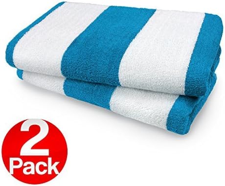 KAUFMAN- TURQUOISE CABANA STRIPE, LARGE BEACH AND POOL TOWELS- SET OF 2. 100% COTTON . MAXIMUM ABSORBENCY