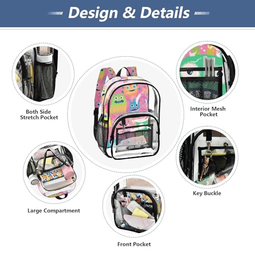 Colorful Monster Peach Clear Backpack School Clear Book Bag For Teen Girls See Through Heavy Duty Back Pack4
