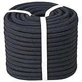 CRAYZA Double Braided Arborist Rope (1/2 in x 200 ft) Climbing Rope Polyester Rope 48 Strands for Tree Work Climbing Swing Pulling Sailing, Black