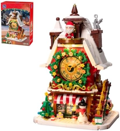 PANTASY Weihnachtsuhr-Klemmbaustein-Set mit Beleuchtung für Erwachsene | Weihnachtsuhr Mit Wendbarem Zifferblatt, Kranz Mit Goldenen Glocken, Vier Warmen Lichtern Und Beweglichem W