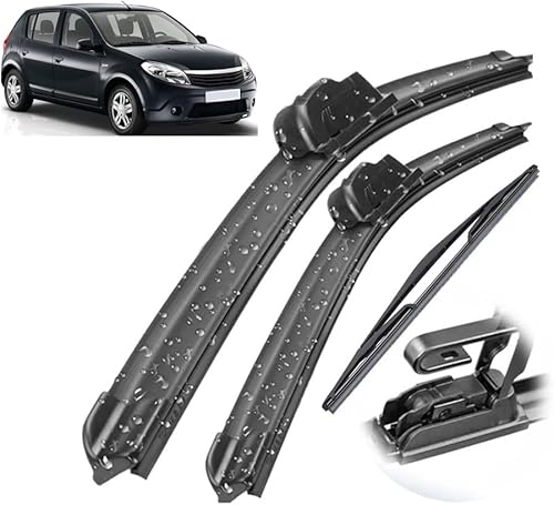 Juego de limpiaparabrisas delantero y trasero compatible con Dacia Renault Sandero MK1 2007-2012 parabrisas ventana 21, 20, 16 pulgadas