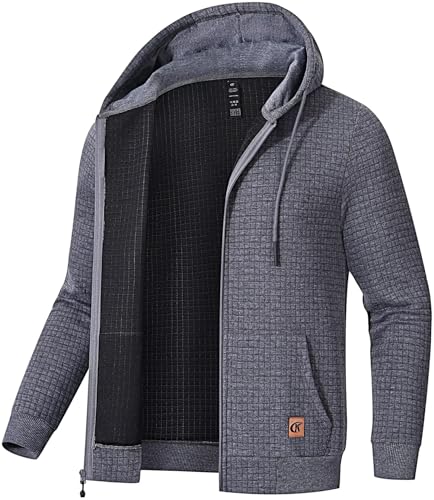Men's Jacquard PlaidCloth Lightweight Zipper Hoodie Sweatshirt Jacket