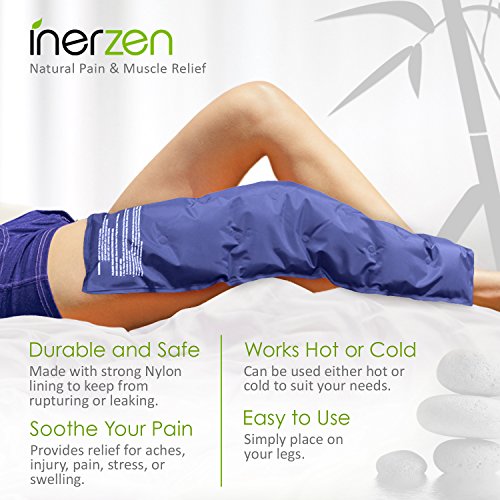 Inerzen Hot or Cold Full Leg Sports Therapy Gel Pad 14" x 25" - Microwavable, Freezable, Reusable - Relief for Muscle Pain, Tension, Sprains, Cramps, Stress, and Swelling
