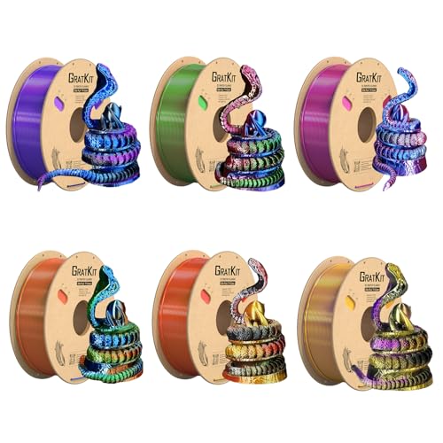 Image of Gratkit Silk Tri-Color PLA Filament,Coextrusion PLA Filament 1.75mm, + /-0.03mm, 6 * 1KG /Roll, Silk PLA Tri Color Multicolor 6KG Bundle