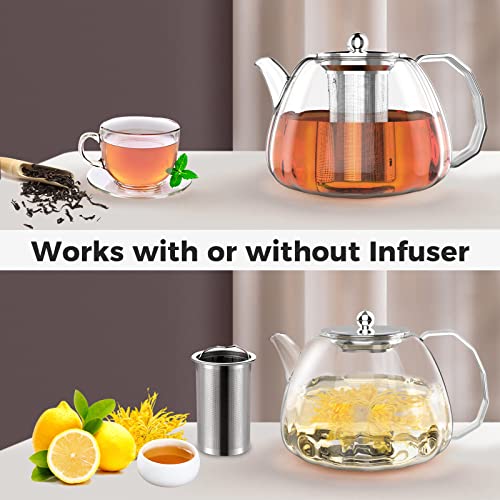 Luvan Tetera de Vidrio de 1300ml con Infusor Removible, Hervidor Seguro de Agua para Estufa, Tetera de Cristal para Té… - Imagen 4