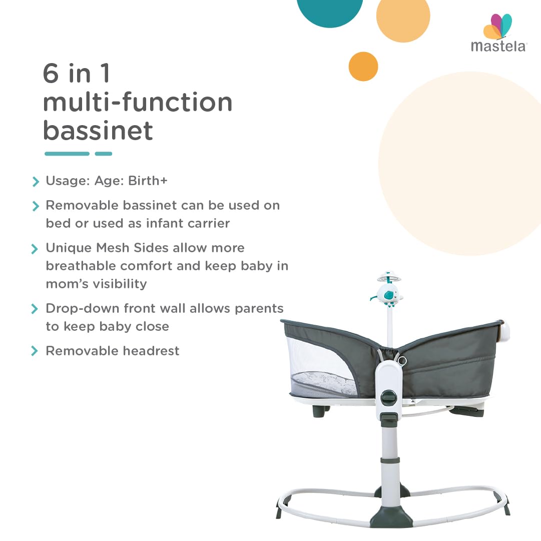 Mastela 6 in 1 Multi-Function Bassinet with 3 Point Harness and 3 Height Adjustment Removable Music and Vibration Unit - Image 8 thumbnail