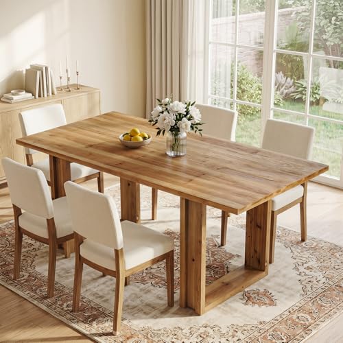 160 cm Massivholz Esstisch für 4–6 Personen, Farmhouse Küchentisch, Esstisch aus massivem Tannenholz, rechteckiger Holztisch mit stabilen Beinen für Esszimmer, Küche und Wohnzimmer, Rustikal Braun
