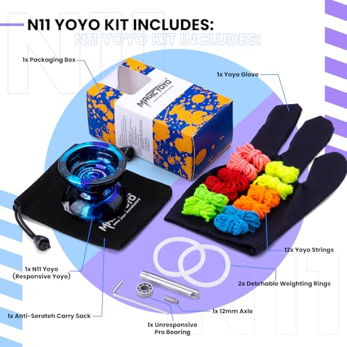 Image of MAGICYOYO Dual Purpose Yoyo N11 Responsive Yo Yo for Kids 8-12 or Above & Unresponsive Bearing Kit for Advanced + Protect Glove + Bag + 12 Replacement Strings (Black Blue Purple)