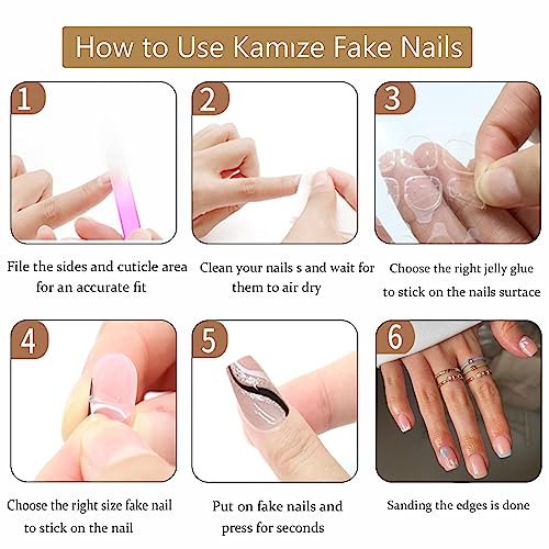 Short Press on Nails Square Cute Nude Acrylic False with Flower White French Tip Design Artificial Fake Summer Reusable Gel Stick for Women and Girls