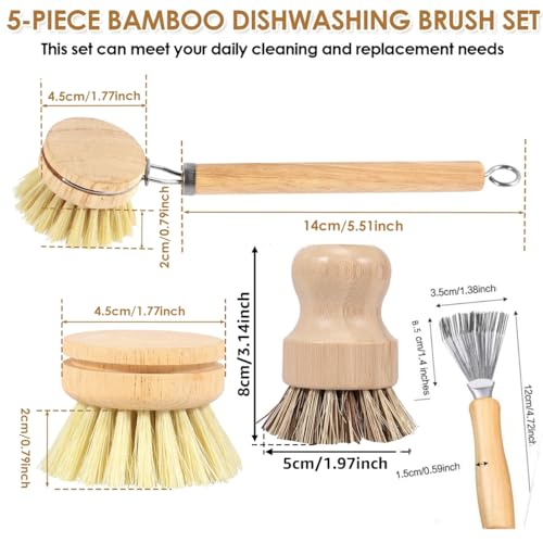 Image of 5 pcs Bamboo Kitchen Brush Set| Valuable Cleaning Tool Kit| Plastic-Free & Eco-Friendly Products| Gift for Women Mom
