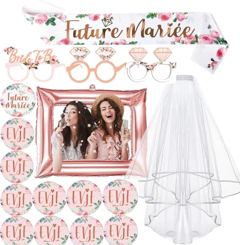 iZoeL Accessoire Enterrement De Vie De Jeune Fille, Badge Future Mariée Badge EVJF Echarpe Future Mariée Kit EVJF Accessoire Bride Accessoires - Team Bride EVJF