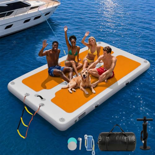 AWEMUFA 10ft x 6.6ft x 8inches Floating Dock with Non-Slip PVC Surface Inflatable Swim Platform...