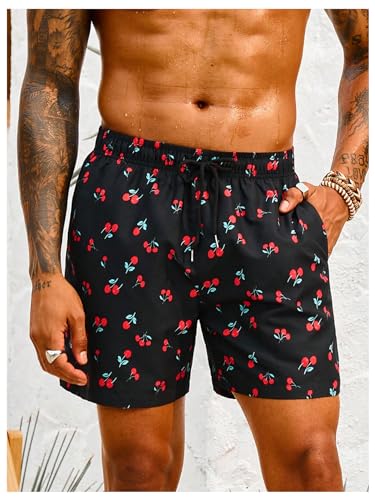 Floerns Men's Swim Trunk Drawstring Waist Cherry Print Quick Dry Beach Shorts3