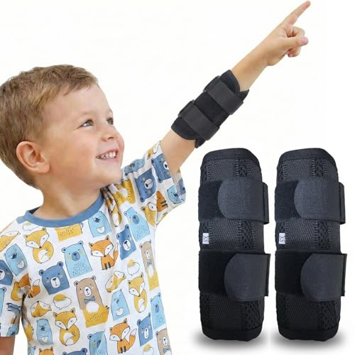 Image of Elfzone Thumb Sucking Guard - 2 Pcs Thumb Sucking Stop for Kids Toddlers Nail Biting Treatment Finger Sucking Deterrent Guard Prevention Anti Nose Picking Pediatric Elbow Immobilizer for Boys Girls 2-6 Years