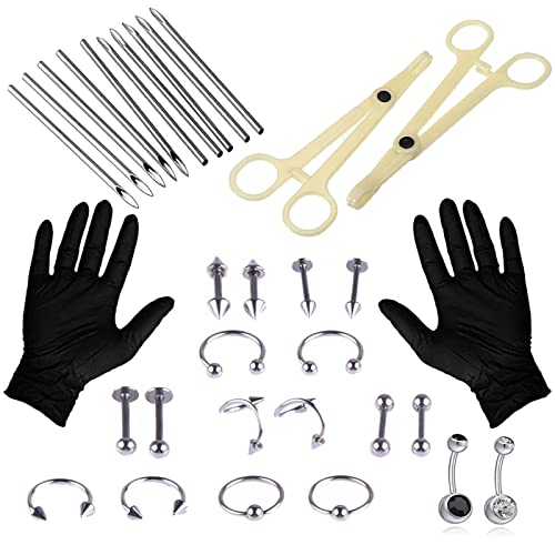 Piercing Kit - WZPB 48pcs Body Piercing Kit Professional Ear Nose Piercing Kit with Piercing Jewelry 14G 16G 18G Piercing Needles Clamps Body Piercing Kits for Nose Lip Eyebrow Belly
