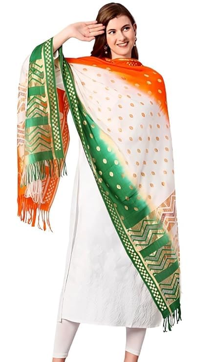 Tricolor Cotton Silk Dupatta, Traditional Chunni, 2.25 Meter Length x 36 Inch Width, Multicolour-image-41