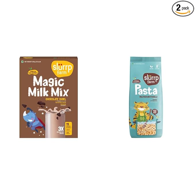 Slurrp Farm High Protein Chocolate Swirl Milk Mix | 250g & Slurrp Farm No Maida Mini Fusilli Pasta | Vegan, Gluten Free & Multigrain | Healthy Pasta Made with Brown Rice and Corn | 400 g
