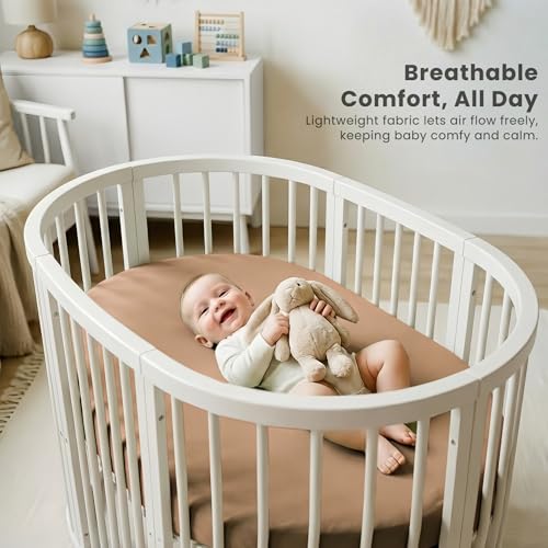 Image of Konssy 3 Pack Stretchy Bassinet Sheets for Baby Girl Boy, Soft Breathable Baby Bassinet Mattress Sheets Fit for Hourglass Oval Cradle, Moses Basket Rectangle Mattress (Coffee Check)