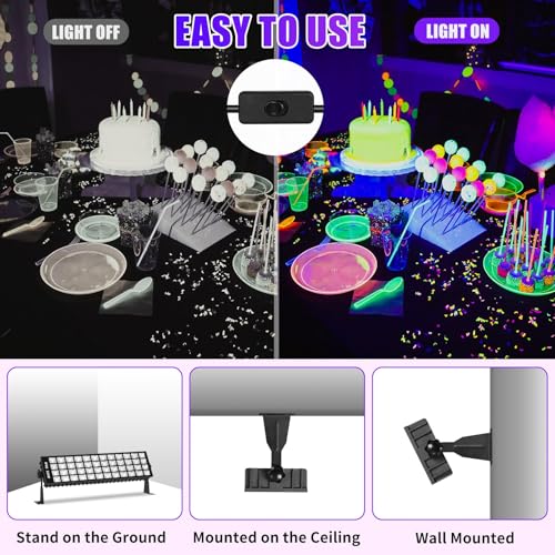 Image of 2 Pcs 100W LED Black Light Bar, IP66 Waterproof Blacklight with 6ft Cord Switch, Black Lights for Neon Glow Party Fluorescent Poster Body Paint Birthday Bedroom Classroom Halloween Christmas
