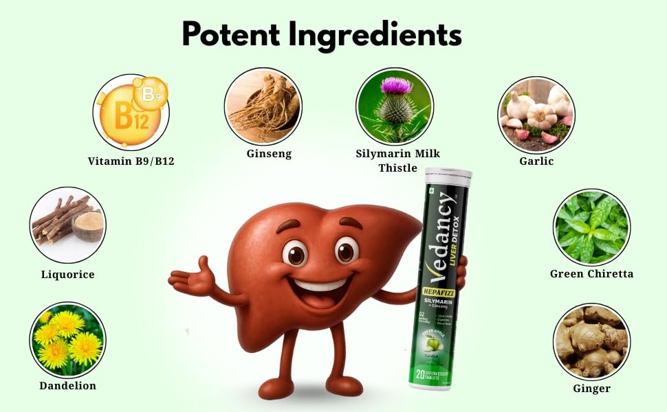 Image of HepaFizz Liver Detox Effervescent Tablets 80 Tabs Ideal For 40 Days | Silymarin 250mg Milk Thistle + Vitamin B9, B12 | Ayurvedic Liver Cleanse Supplement | Green Apple Flavour | Sugar-Free, Vegan | WHO-GMP Certified