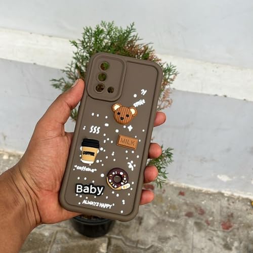 Image of Outlouders Back Cover for Oppo F19 / F19s | Cute Fun Cartoon 3D Bear Silicone | Full Body Protection Bumper Case (Brown)