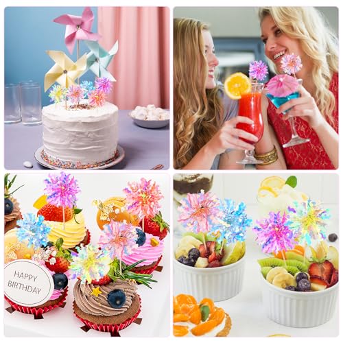 YUXIANLB 14Pcs Foil Firework Cupcake Toppers, Sparkle Tinsel Cake Toppers, Tinsel Drink Cake Decoration, Cocktail Food Fruit Toothpick for Cake Decoration Party Supplies - Thumbnail 5