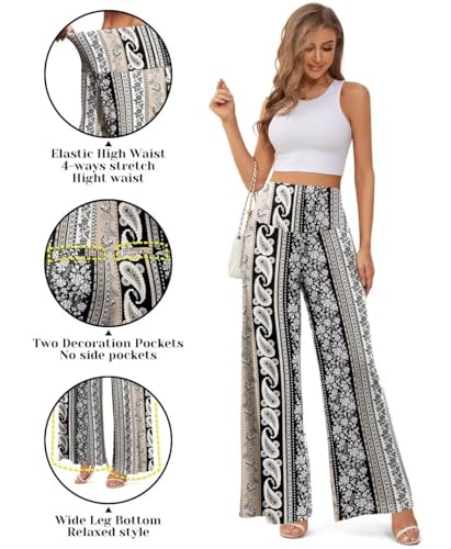 JZC Women's Palazzo Lounge Pants Stretchy Wide Leg Casual Pants Comfy High Waist Flowy Pants S-3XL