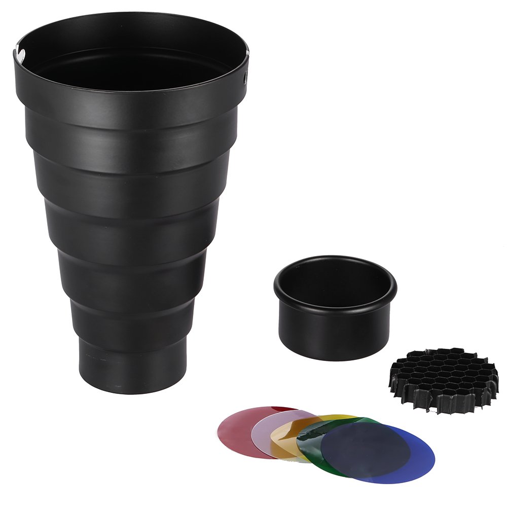 Andoer Elinchrom Snoot con Griglia e Gel Colorato per Elinchrom / Impact EX / Calumet Genesis / Interfit EX Flash Stroboscopico