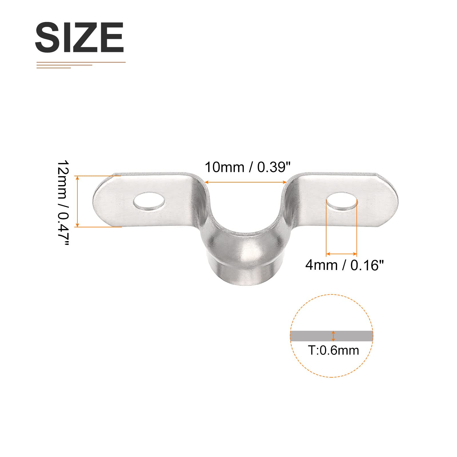 DTGN 12mm(W) Two Hole Strap - 16Pack - Good for Industrial 10mm Dia Pipe Fixing - 201 Stainless Steel Rigid Pipe Strap Clamp - Silver Tone