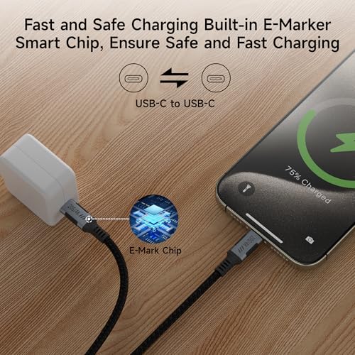 Image of USB C Long Cable 20 FT 2Pack,USB C 3.2 Gen 2x2 20Gbps Data Transfer Compatible with Thunderbolt 3 Cable,Type C 100W Fast Charging,USBC 4K@120Hz Video Output for Monitor,Display,SSD,Docking.