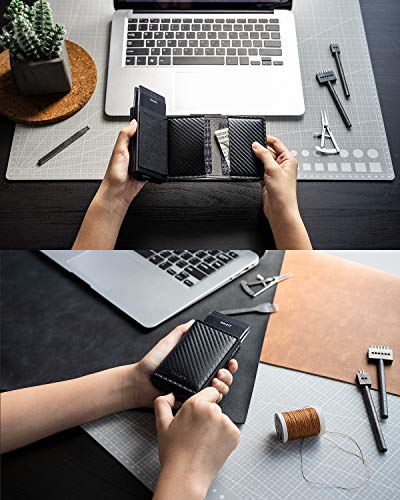 Image of Pop Up Wallet Automatic Slim Leather Credit Card Holder RFID Blocking with Money Clip Business Wallet Holds 12 Cards