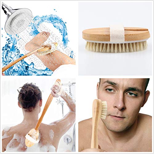 Dry Brushing Body Brush - Stiff Natural Boar Bristle Face/Back/Foot Cactus Skin Brush Scrubber for Exfoliation, Cellulite, Circulation, Drain Lymph Massage in Bath Shower - Long Detachable Handle - Thumbnail 3