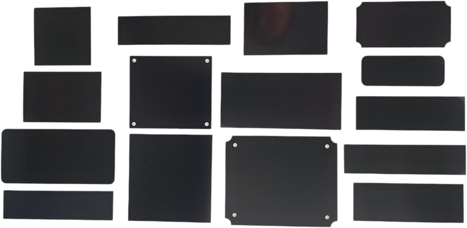 Placas de grabado de aluminio anodizado en blanco, surtido de 15 piezas, 3 espesores, negro de doble cara